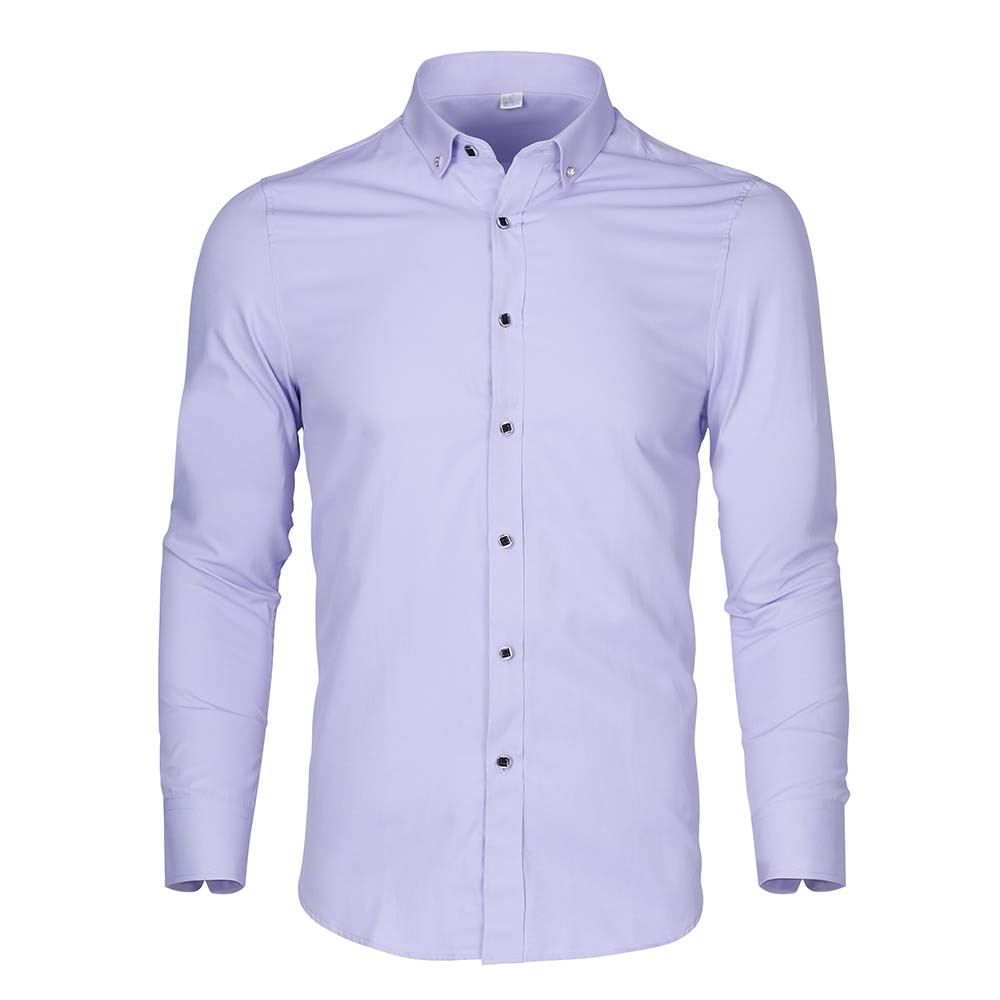 Men's Solid Long Sleeve Casual Formal Shirt Purple