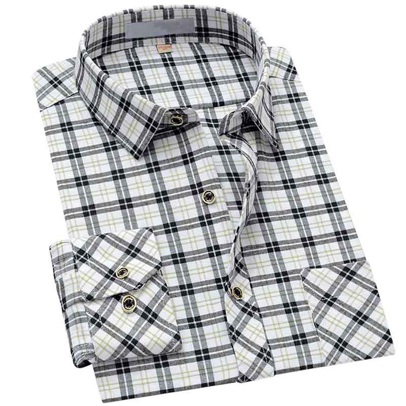 Men's Regular Fit Striped and Plaid Casual Cotton Shirt