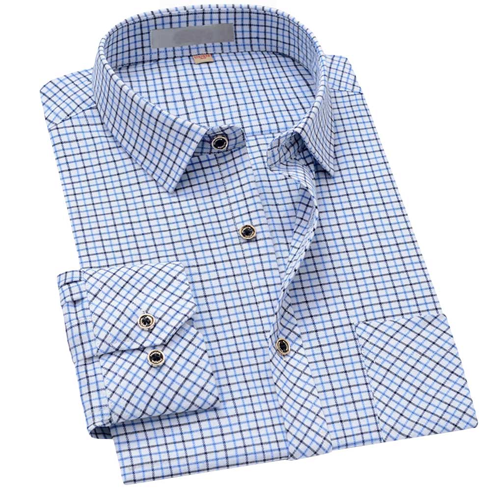 Men's Regular Fit Striped and Plaid Casual Cotton Shirt