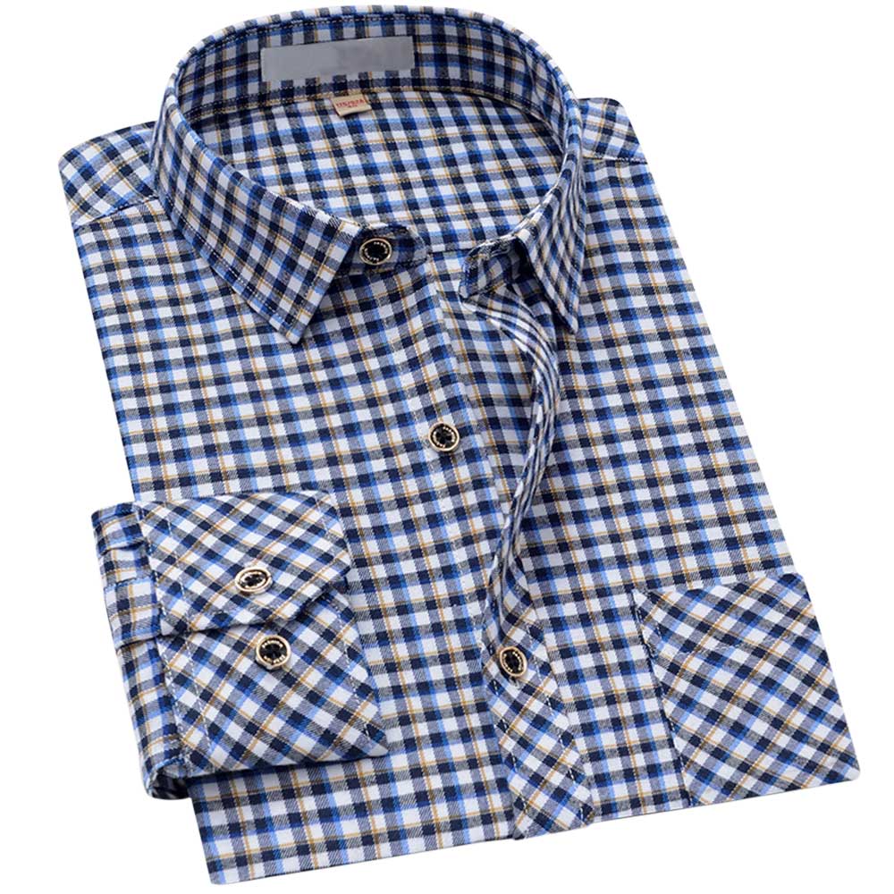 Men's Regular Fit Striped and Plaid Casual Cotton Shirt