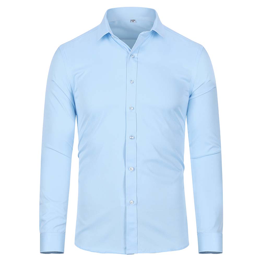 Men's Dress Shirt Solid Slim Fit Bamboo Fiber Casual Formal Shirt Light Blue