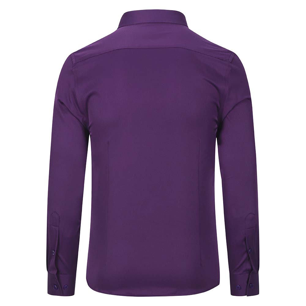 Men's Dress Shirt Solid Slim Fit Bamboo Fiber Casual Formal Shirt Purple