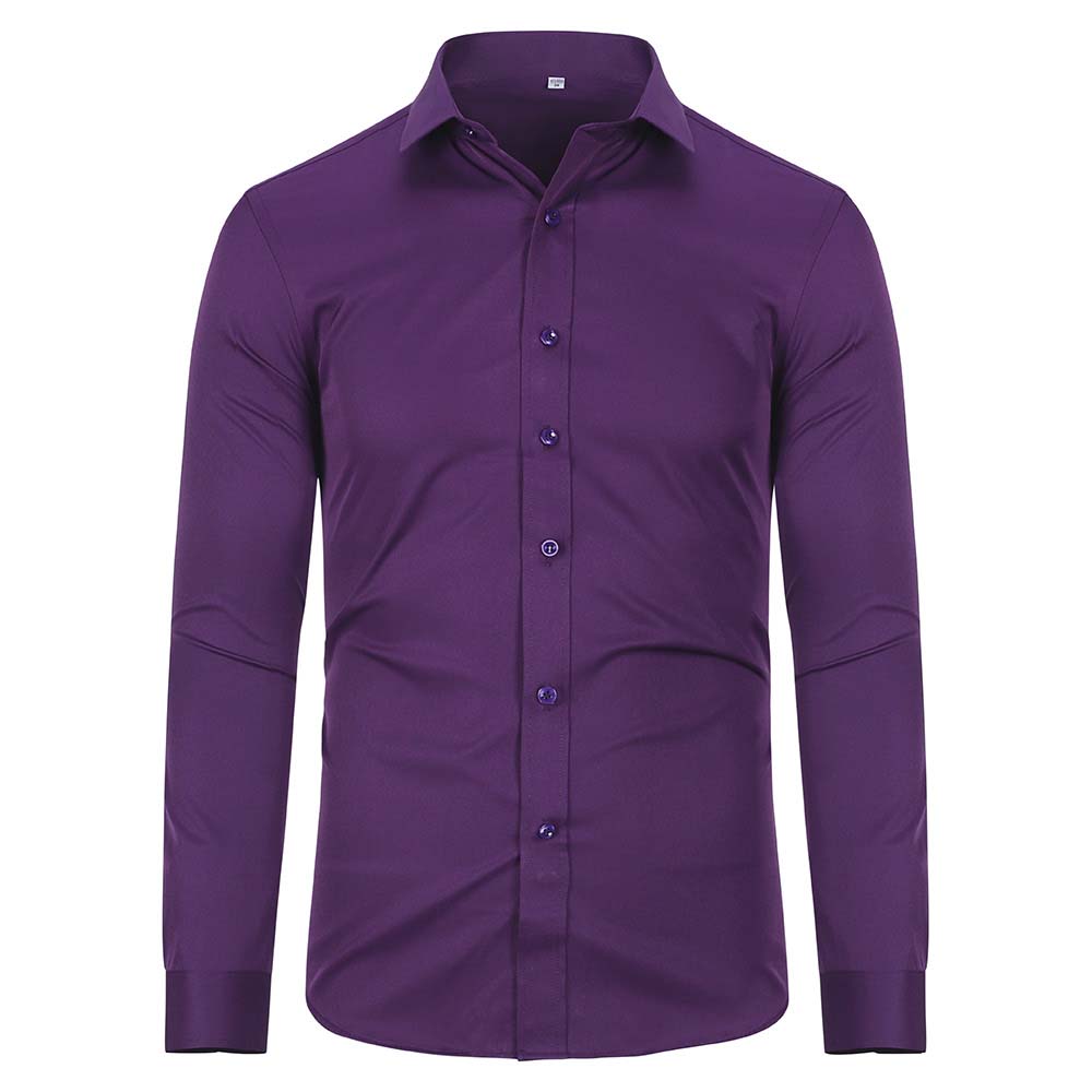 Men's Dress Shirt Solid Slim Fit Bamboo Fiber Casual Formal Shirt Purple