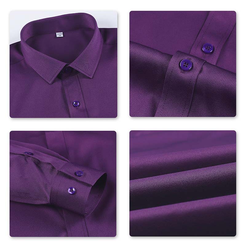 Men's Dress Shirt Solid Slim Fit Bamboo Fiber Casual Formal Shirt Purple