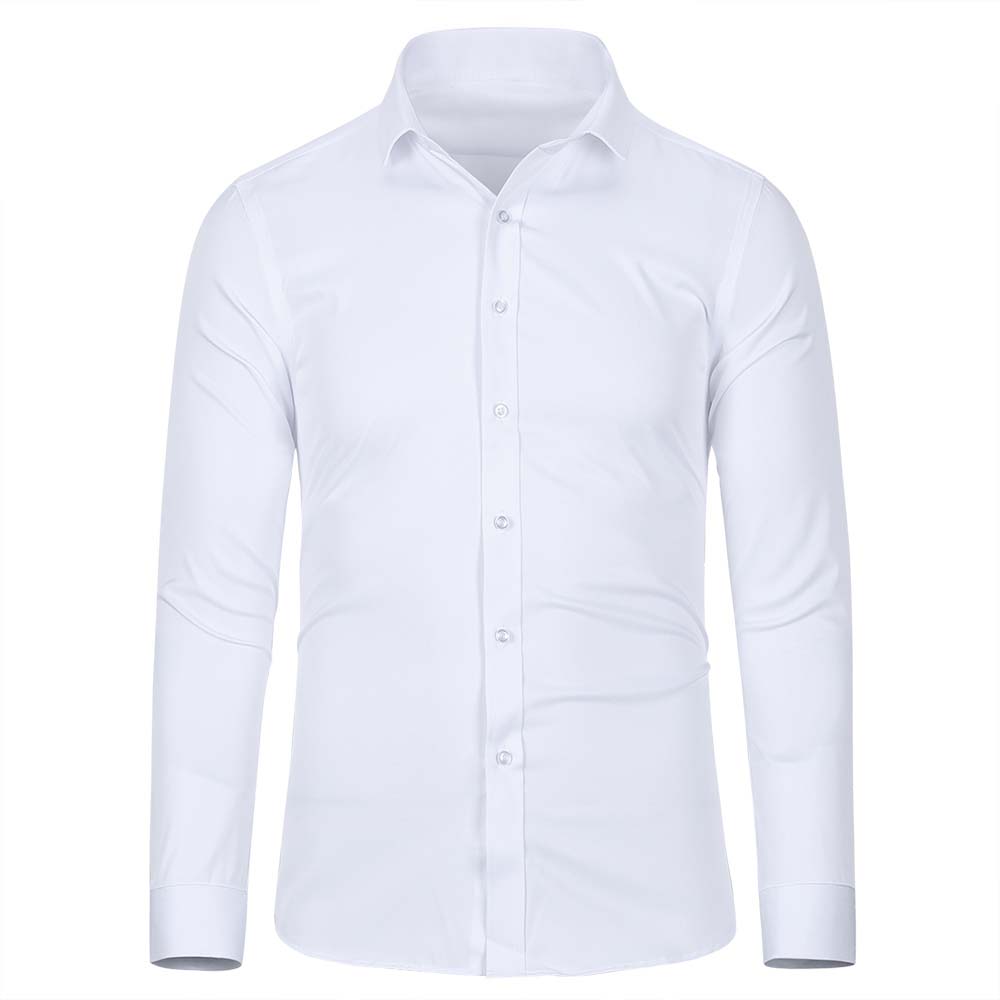 Men's Dress Shirt Solid Slim Fit Bamboo Fiber Casual Formal Shirt White