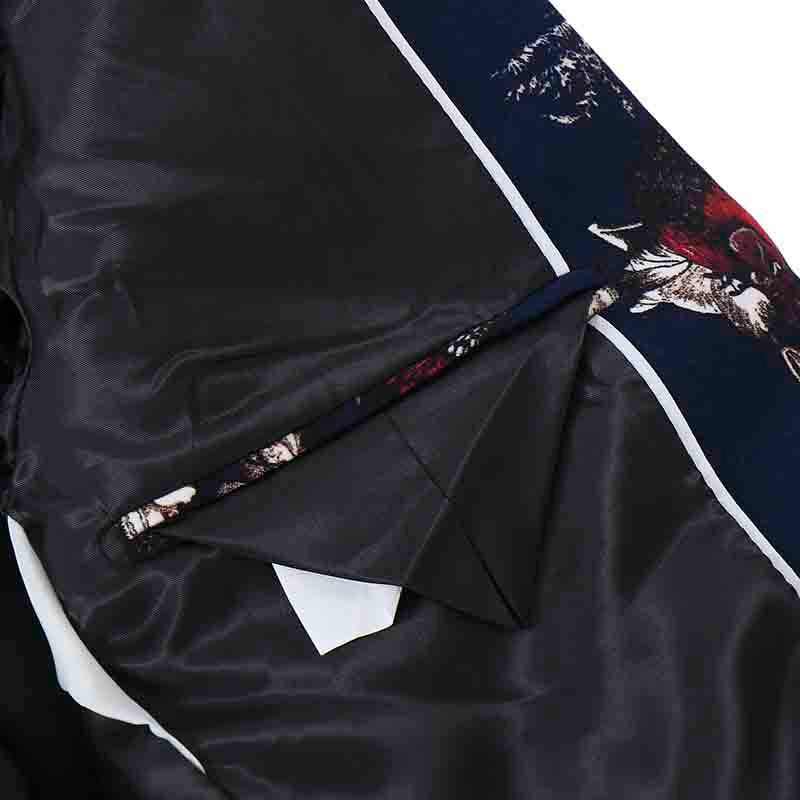 Slim Fit Floral Print Casual Navy Blazer