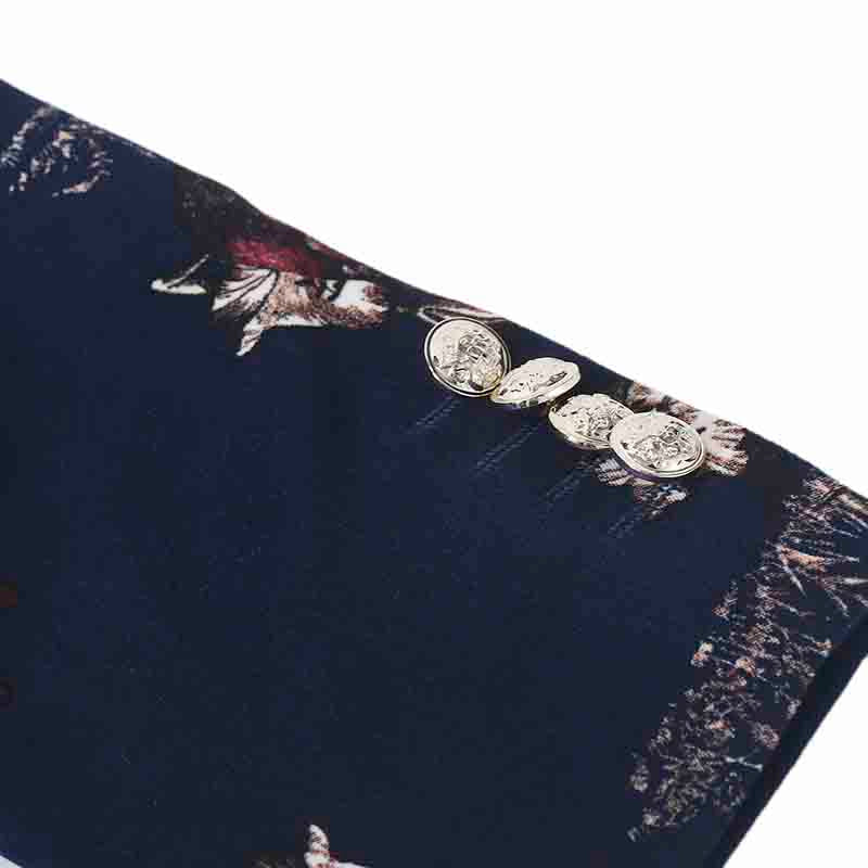 Slim Fit Floral Print Casual Navy Blazer