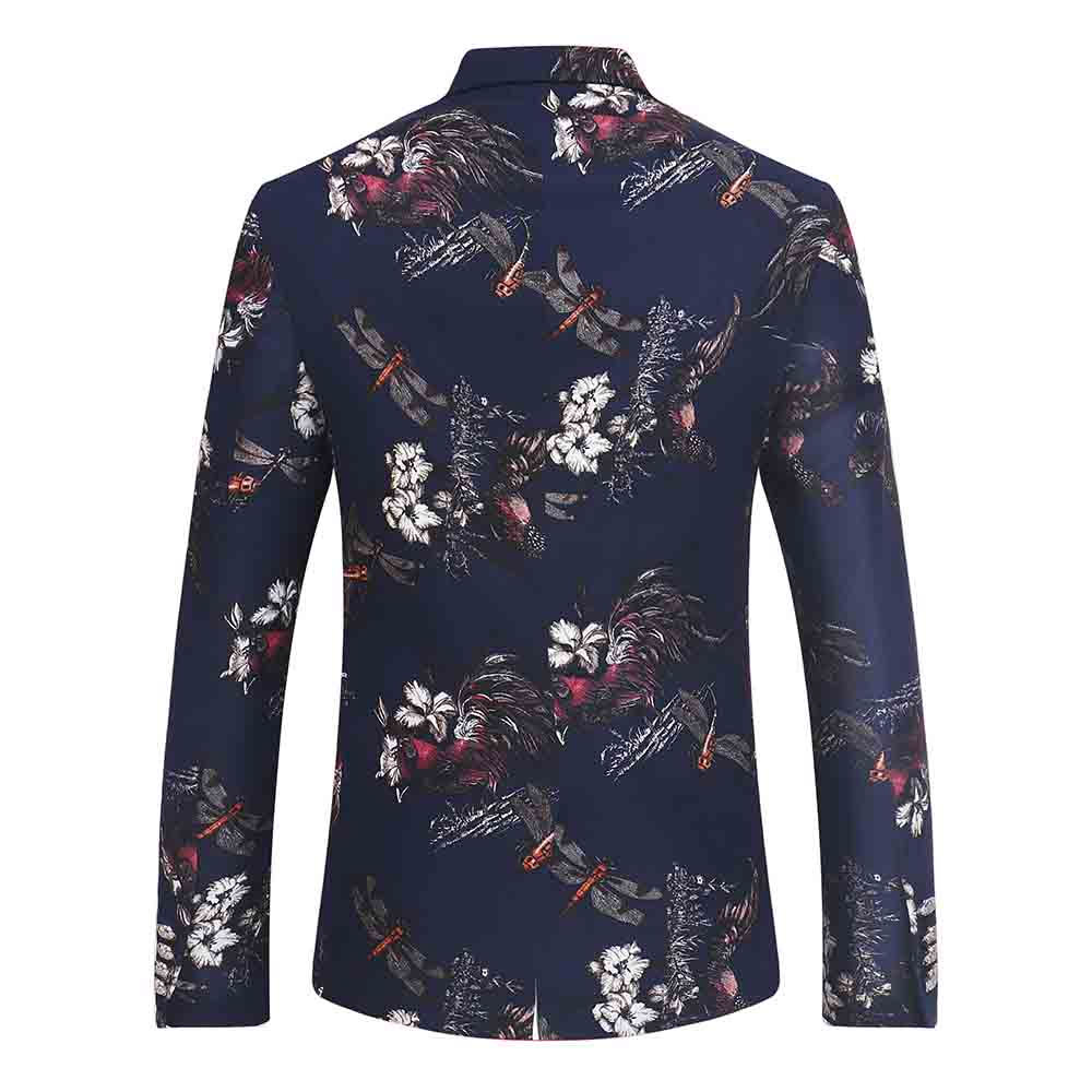 Slim Fit Floral Print Casual Navy Blazer