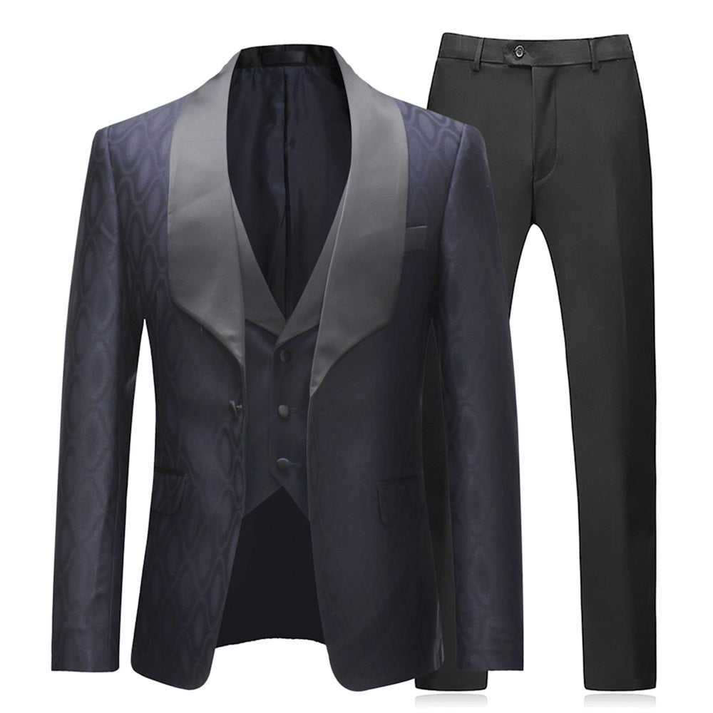 Mens 3 Pieces One Button Shawl Lapel Wedding Dress Suits Formalwear