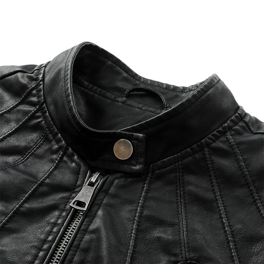Men's Vintage Faux Leather Jacket Zip Up Motorcycle Bomber Outwear Black