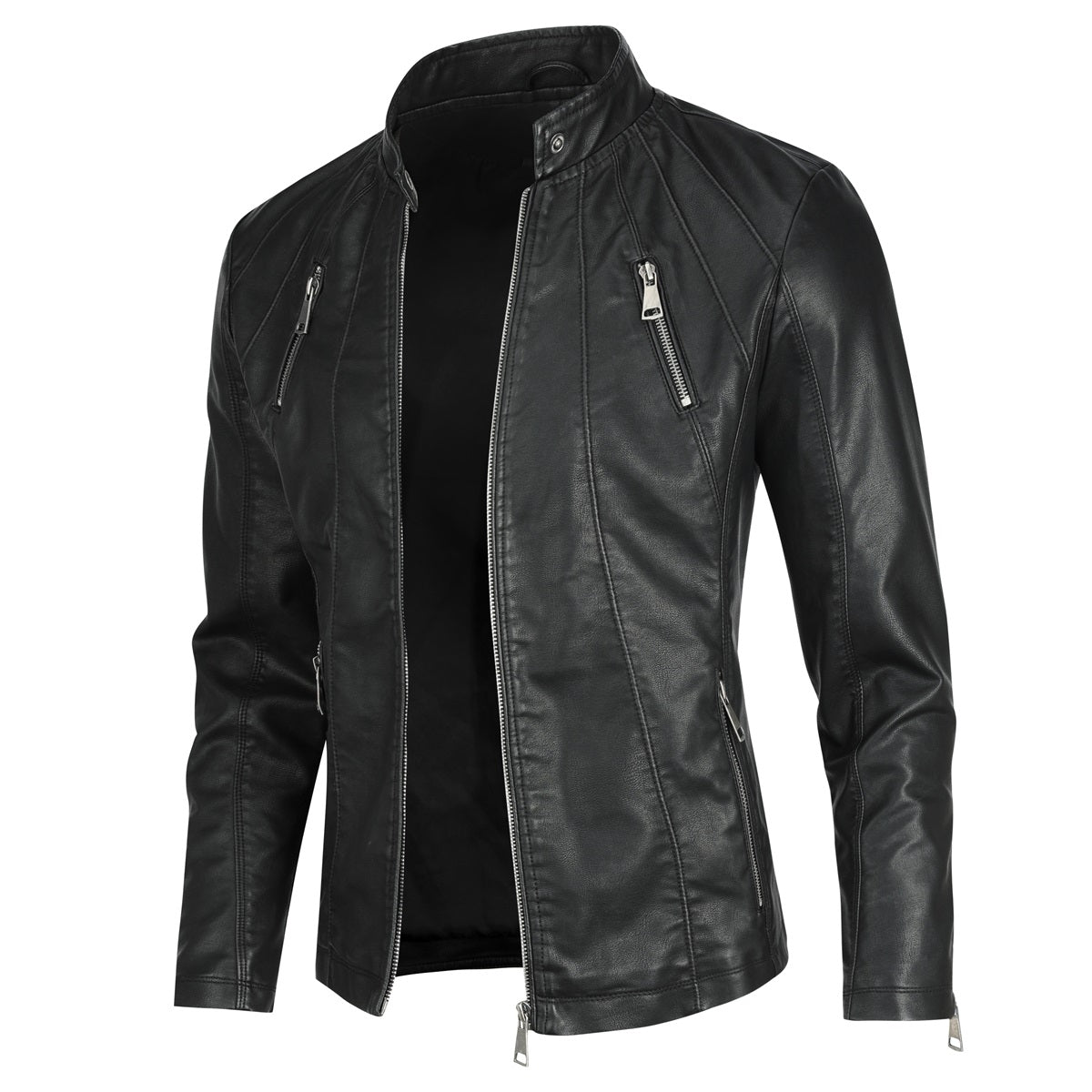 Men's Vintage Faux Leather Jacket Zip Up Motorcycle Bomber Outwear Black
