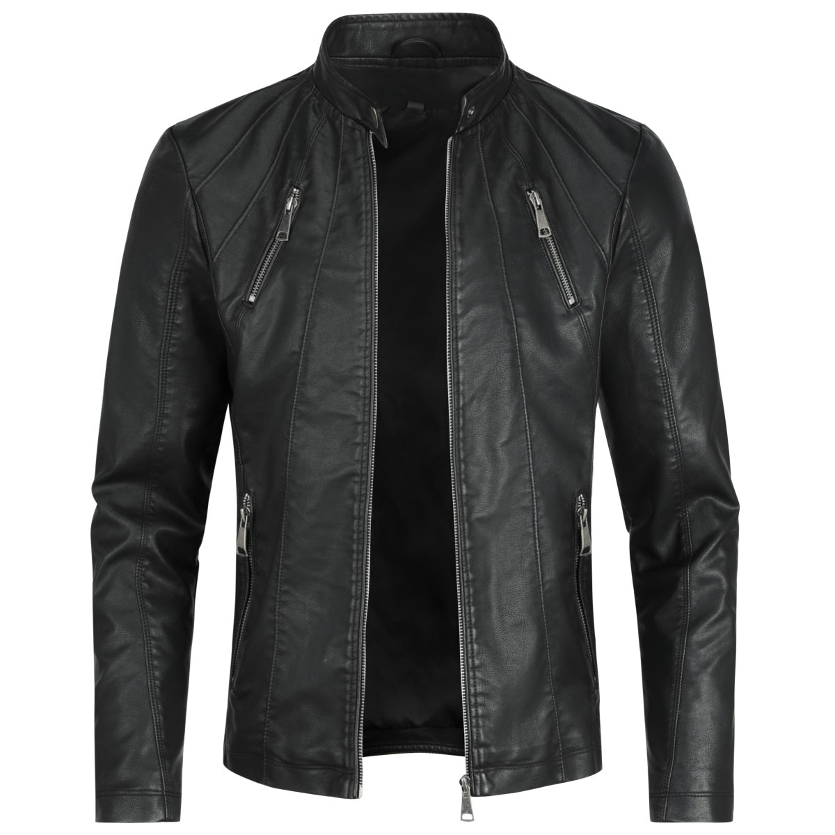 Men's Vintage Faux Leather Jacket Zip Up Motorcycle Bomber Outwear Black