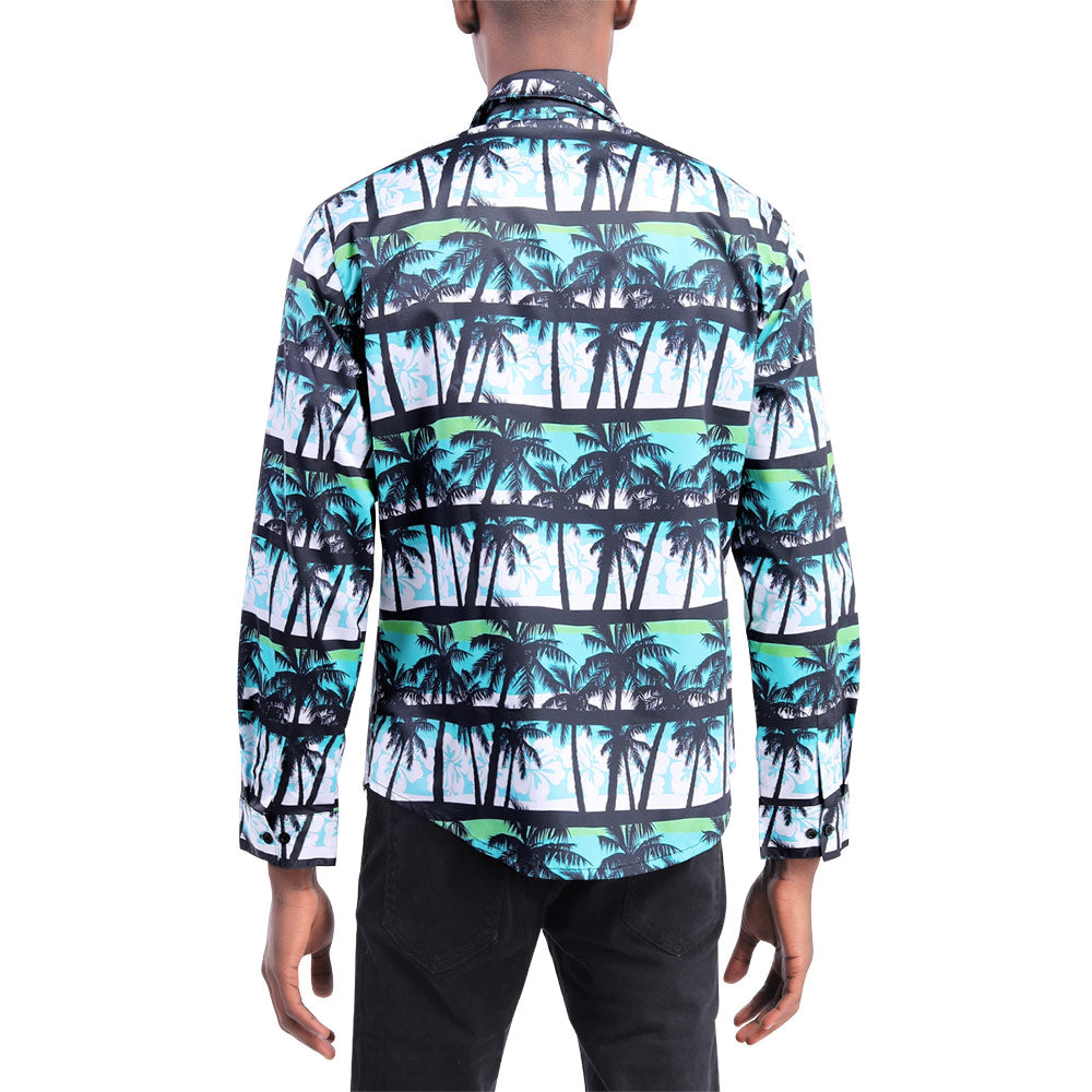 Coconut tree Pattern Print Shirt Regular Fit Long Sleeve Casual Shirt For Men