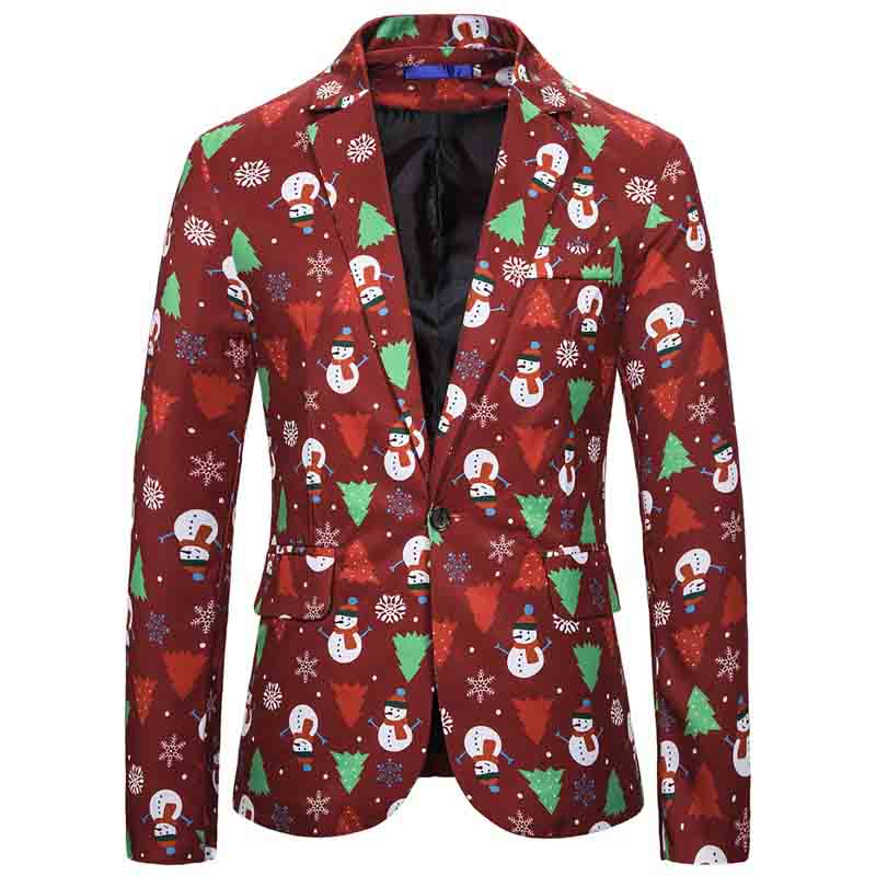 Mens Christmas Jacket Printed Slim Fit Dinner Blazer Red