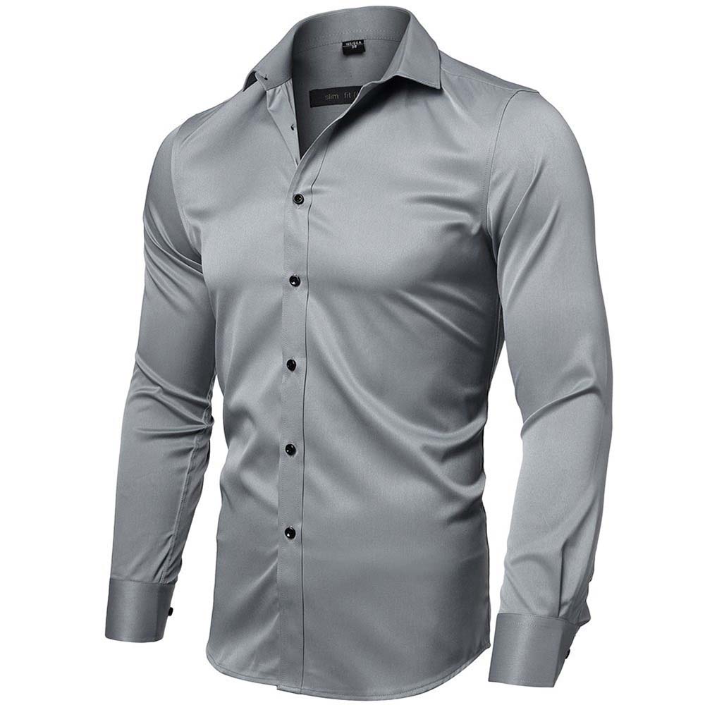 Men's Solid Slim Fit Bamboo Fiber Casual Formal Shirt