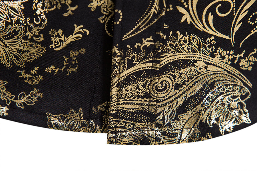 Slim Fit Bronzing Gold Leaves Shirt Black