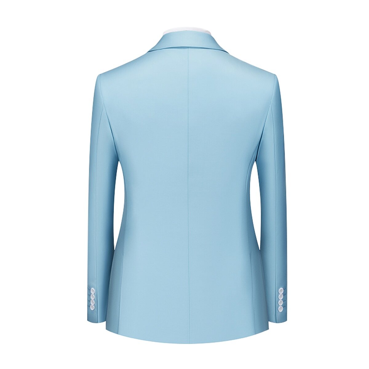 Men's Solid Color Double Breasted Business Suit Light Blue