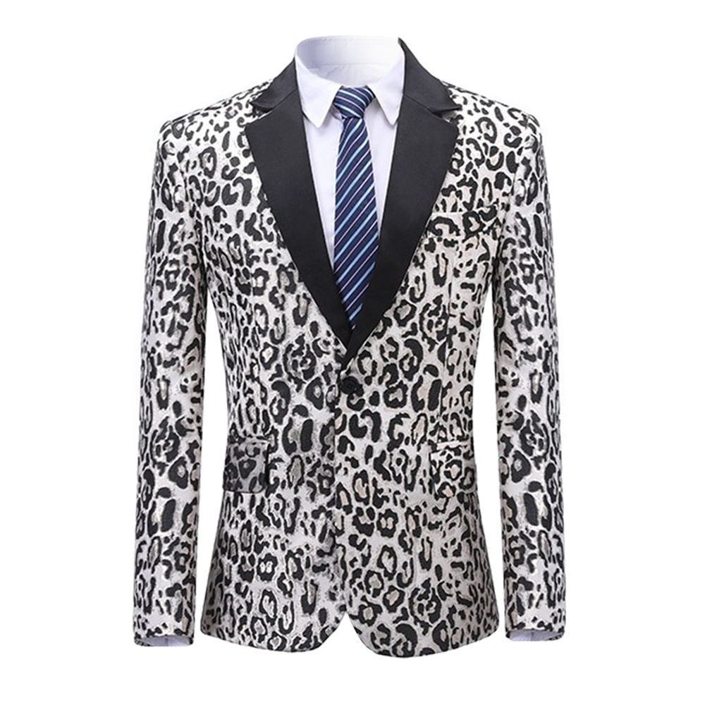 Leopard Print Slim Fit Casual Blazer Silver