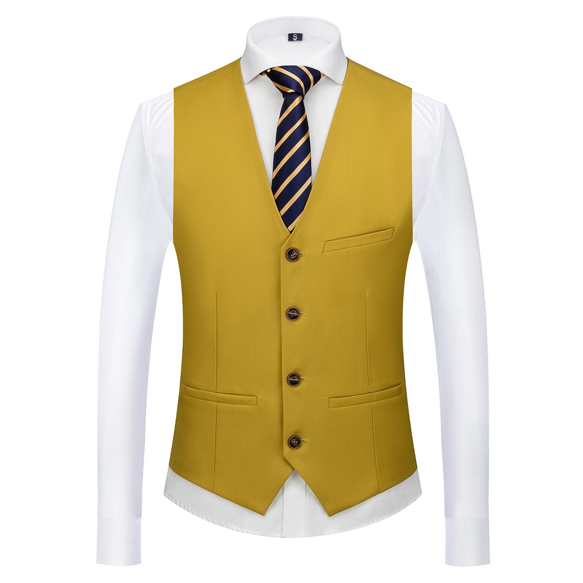 Men's Two-Button Back Slit Lapel Collar 3-Piece Suit Straw Yellow