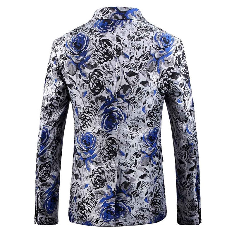 Slim Fit Casual Floral Printed Blazer Blue