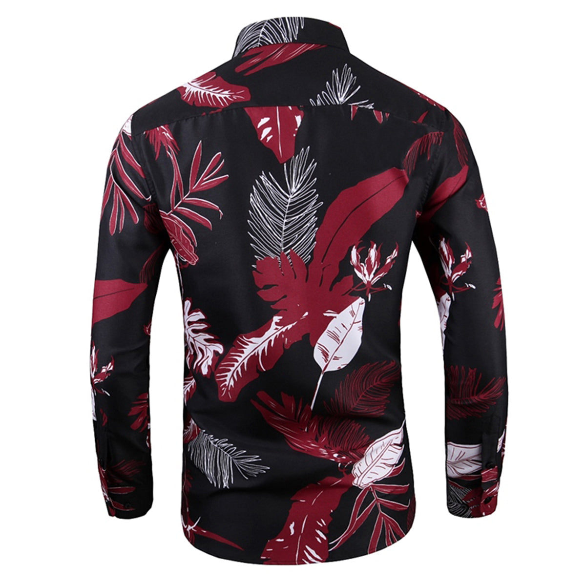 Slim Fit Long-Sleeve Shirt Red Leaves