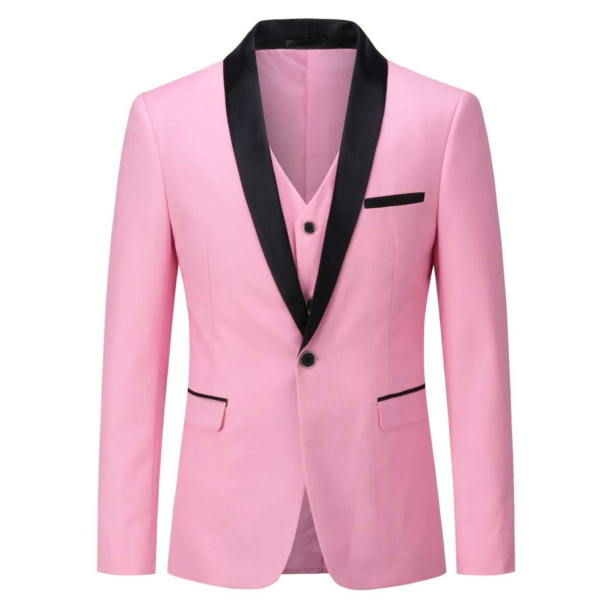 Slim Fit One Button Casual Pink 3-Piece Suit