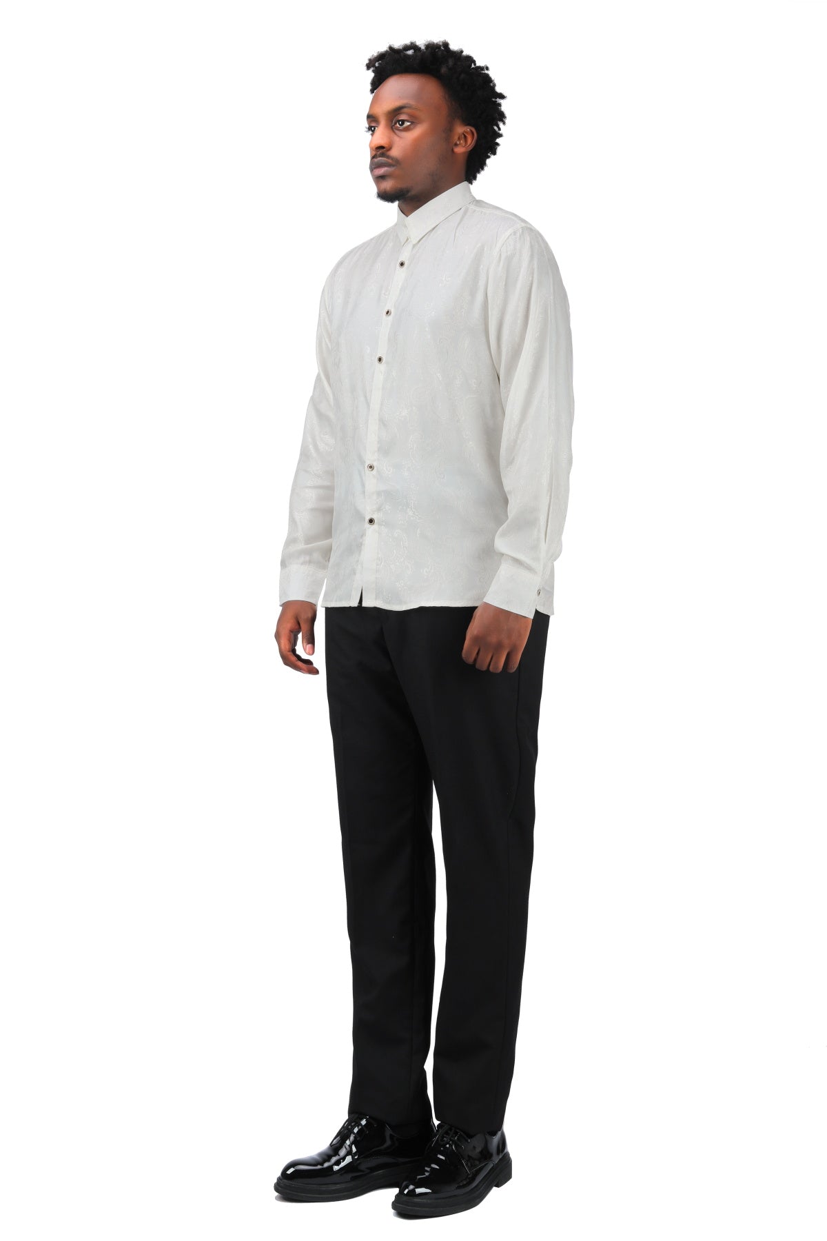 Slim Fit Embroidered White Paisley Shirt