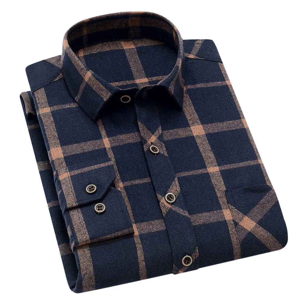 Men's Check Lapel Long Sleeve Shirt Navy