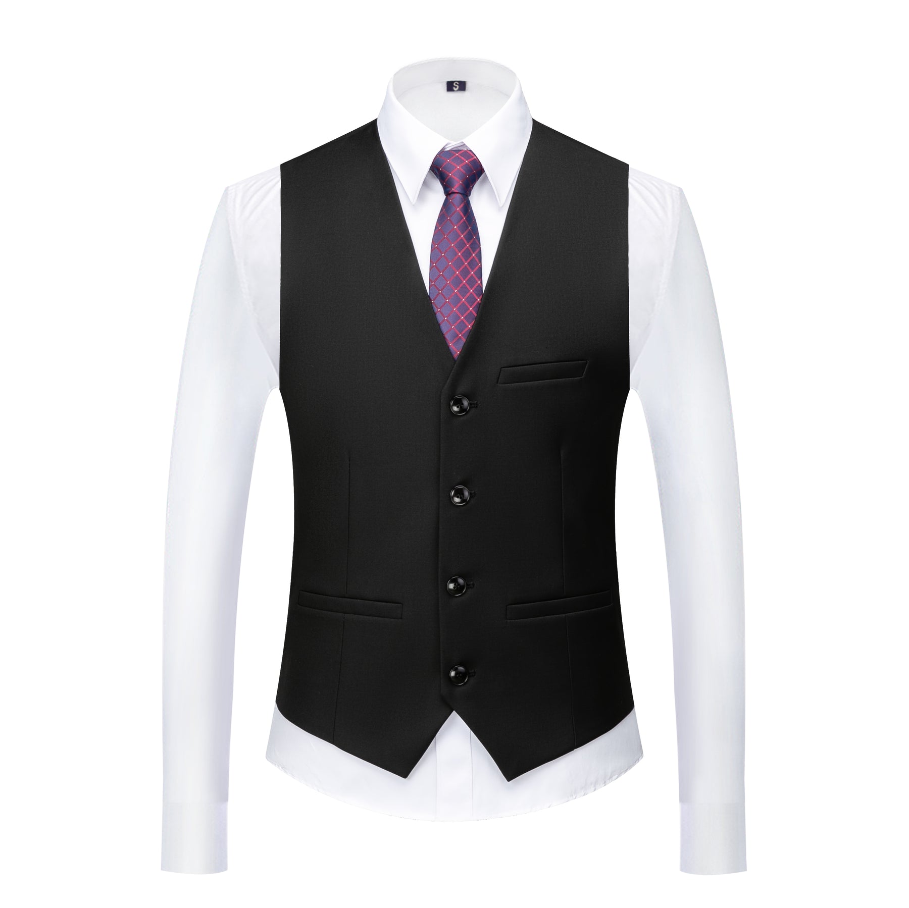 Men's Two-Button Back Slit Lapel Collar 3-Piece Suit Black