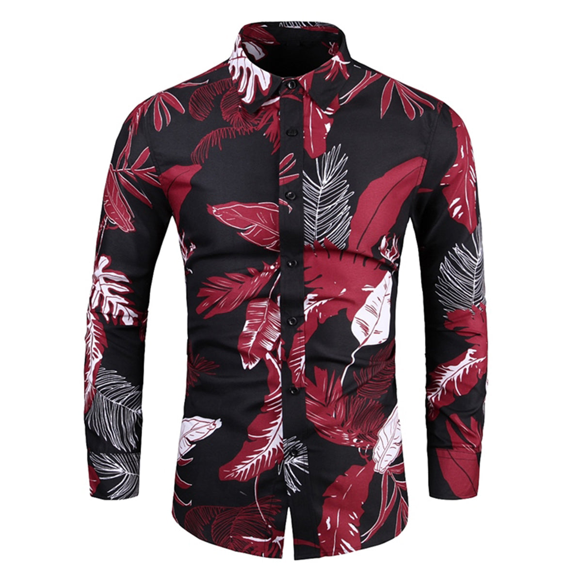 Slim Fit Long-Sleeve Shirt Red Leaves