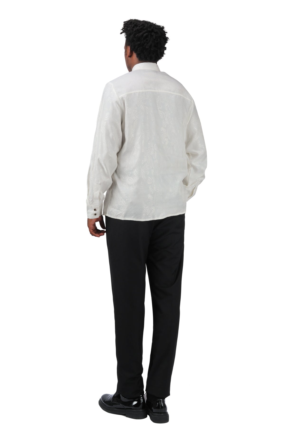Slim Fit Embroidered White Paisley Shirt