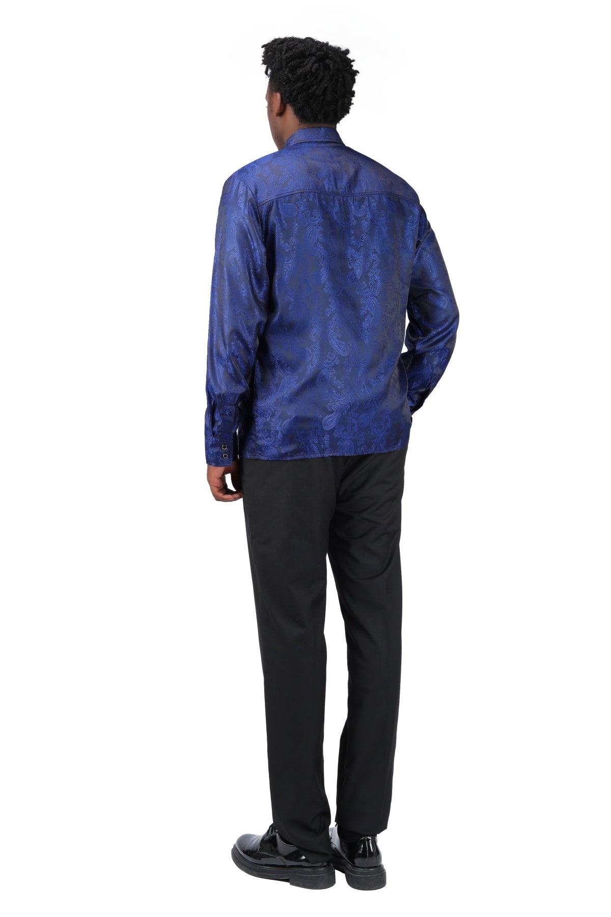Slim Fit Embroidered Navy Paisley Shirt