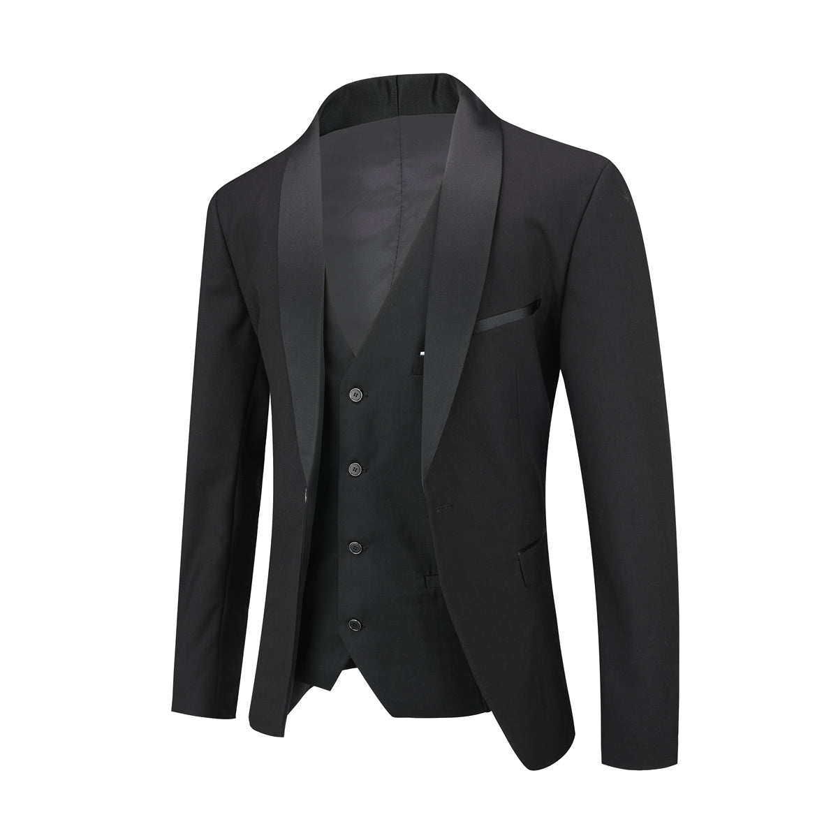 Slim Fit One Button Casual Black 3-Piece Suit
