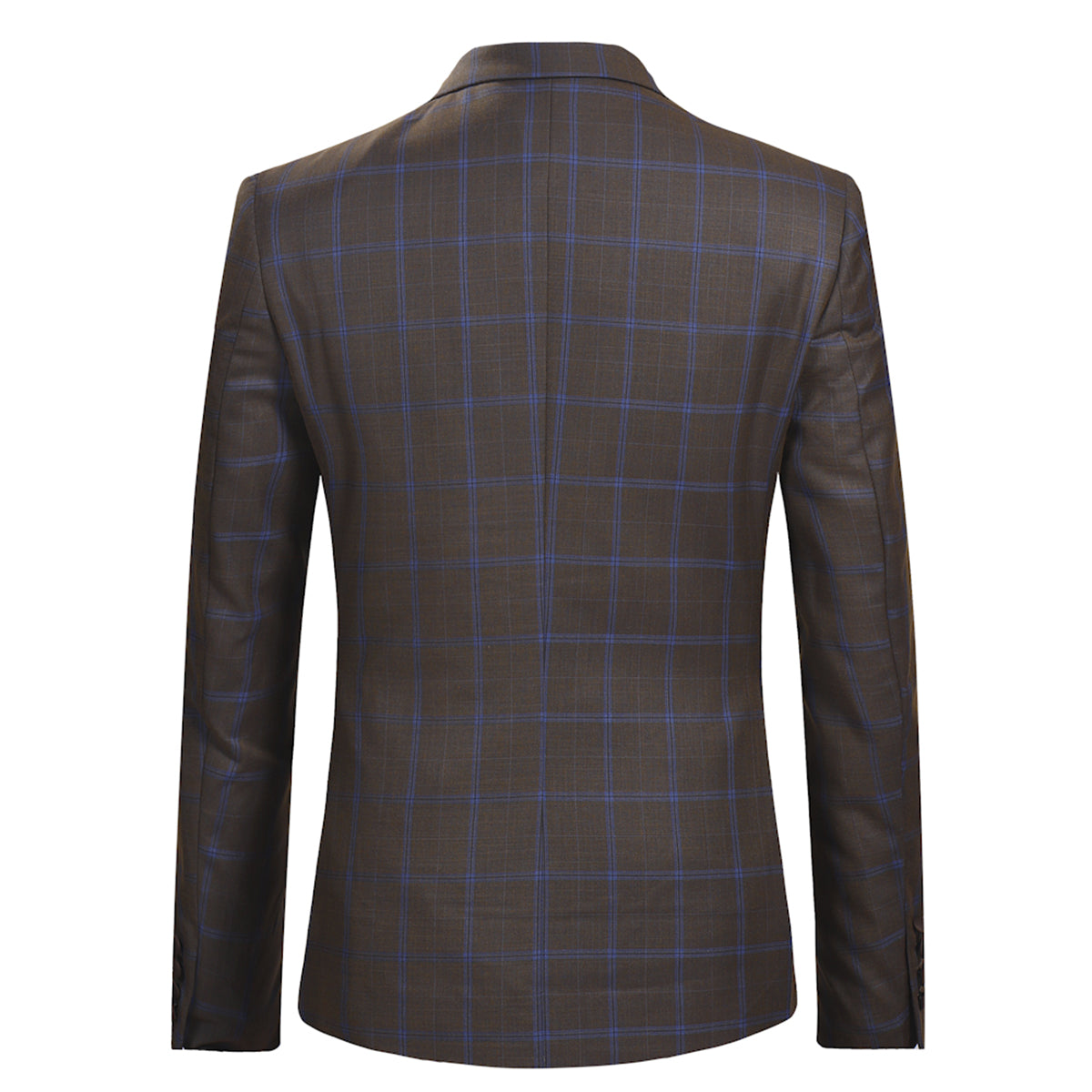 3-Piece Slim Fit Casual Plaid Suit Brown