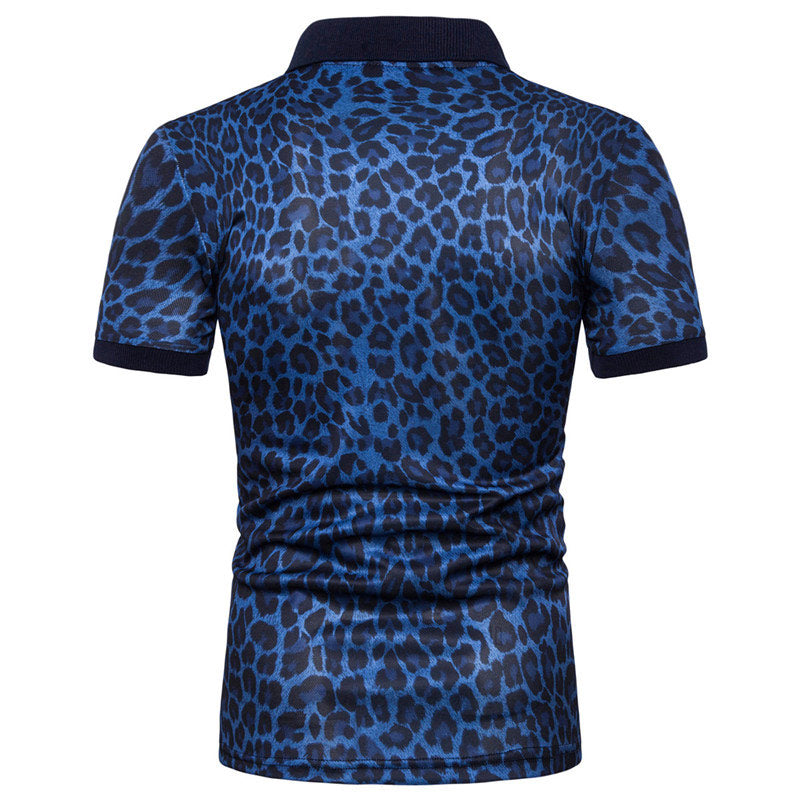 Slim Fit Leopard Polo Navy Shirt