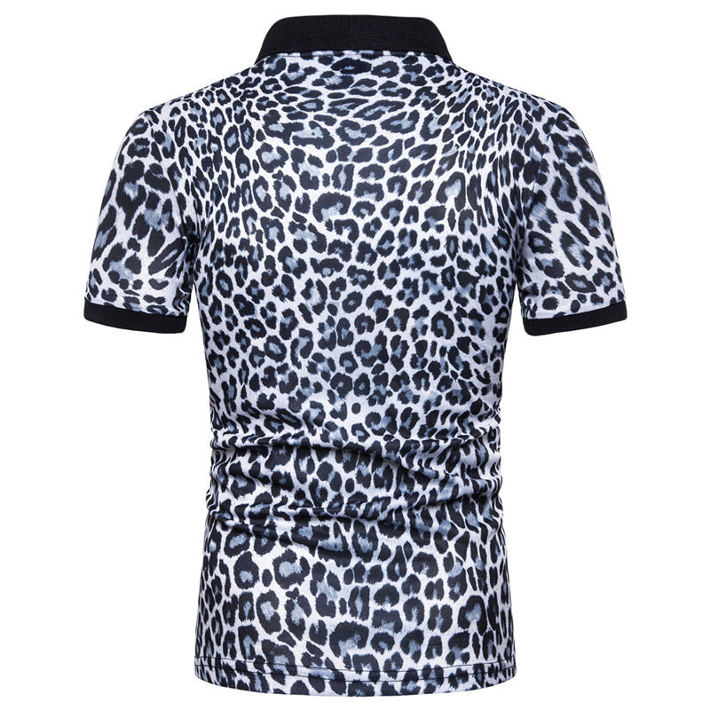 Slim Fit Leopard Polo Shirt Black