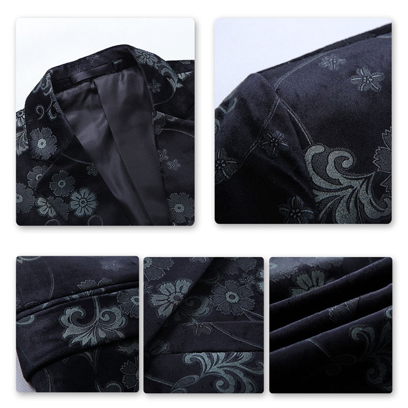 Slim Fit Casual Floral Printed Blazer Black