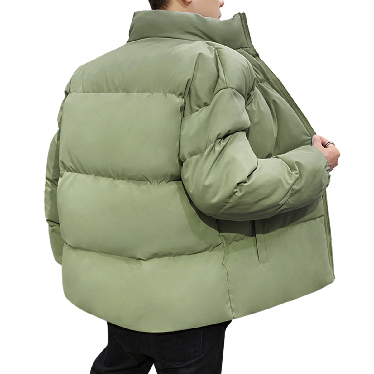 Men's Solid Color Stand Collar Cotton Coat Green