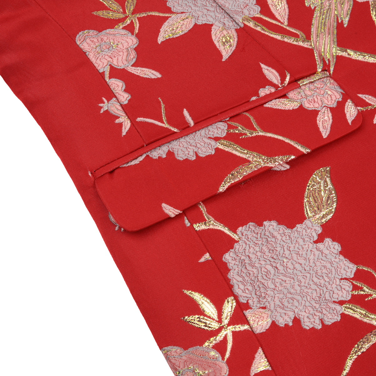 Men's One Button Notched Lapel Embroidered Blazer Red