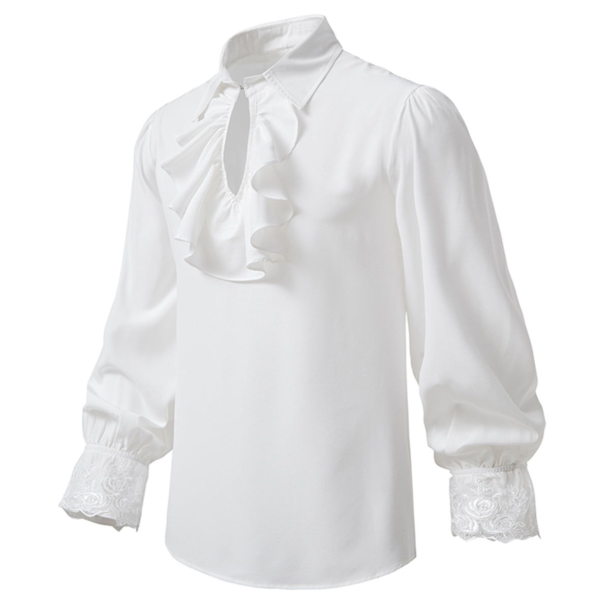 Men's Solid Punk Ruffled Long Sleeve Shirt White