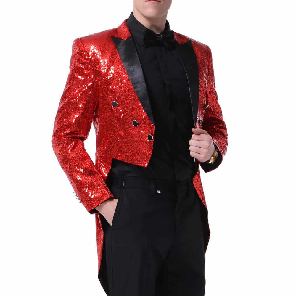 Red Sequin Swallowtail Suit 2-Piece Party Suit