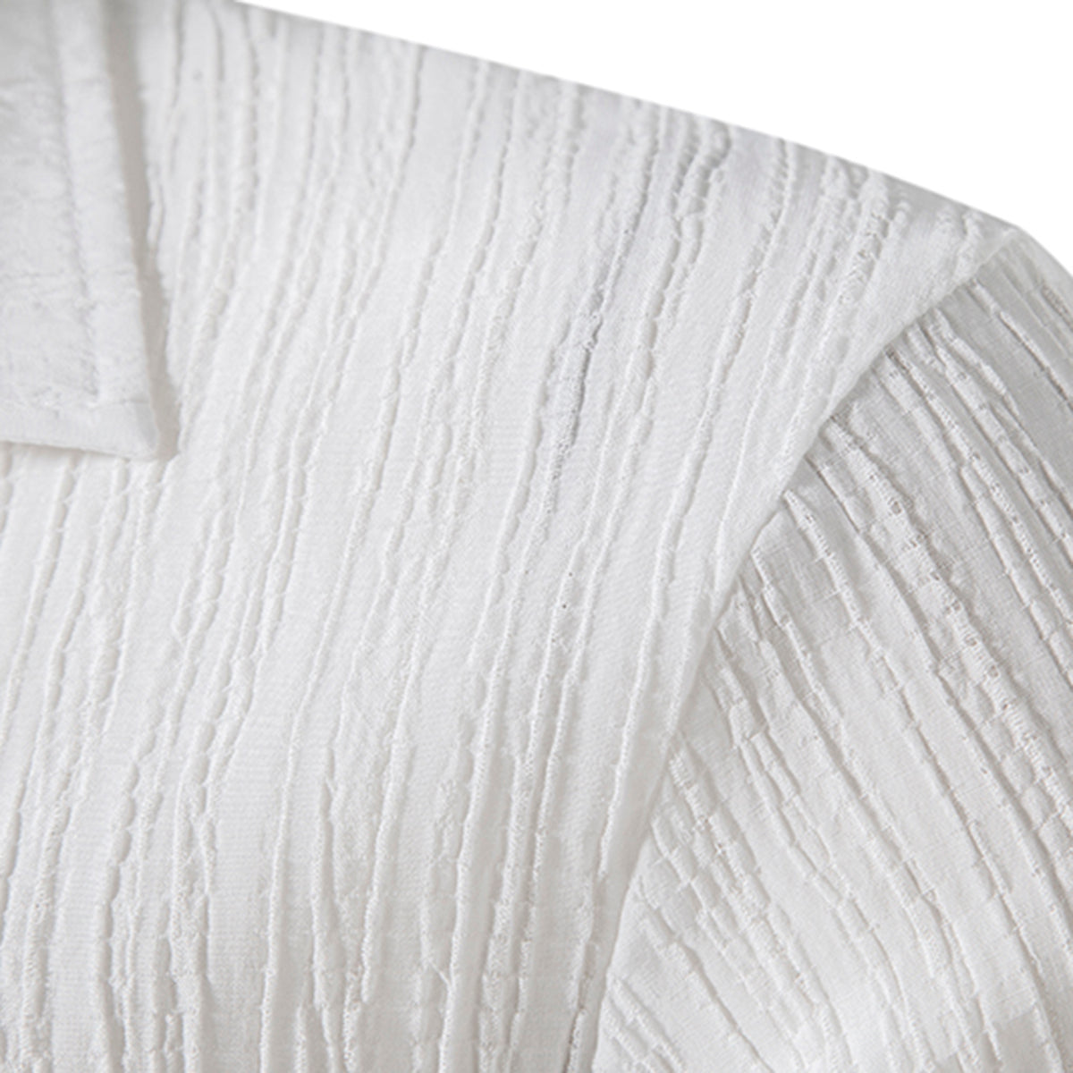 Men's Solid Color Lapel Wavy Long Sleeve Shirt White