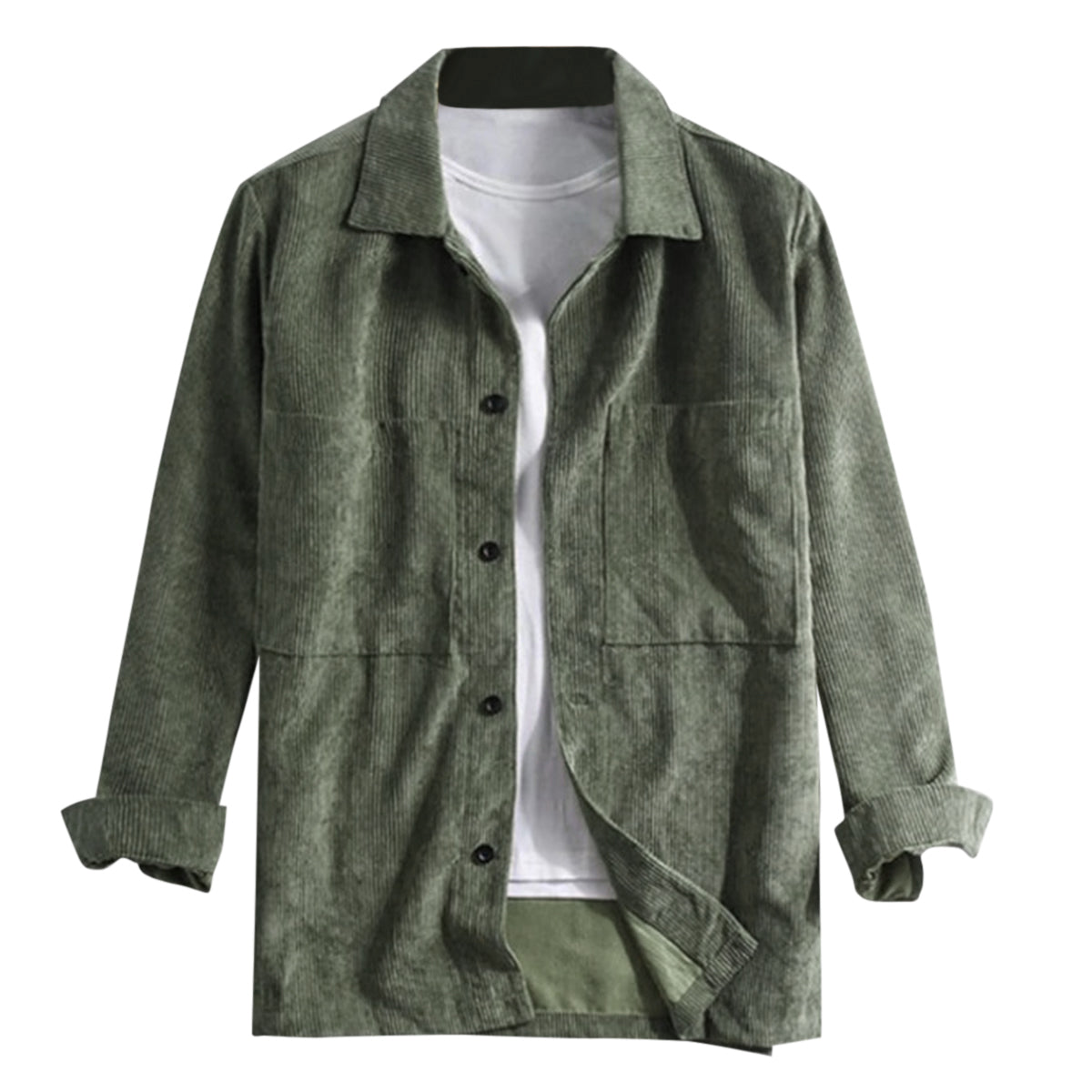 Men's Solid Color Lapel Velvet Shirt Green