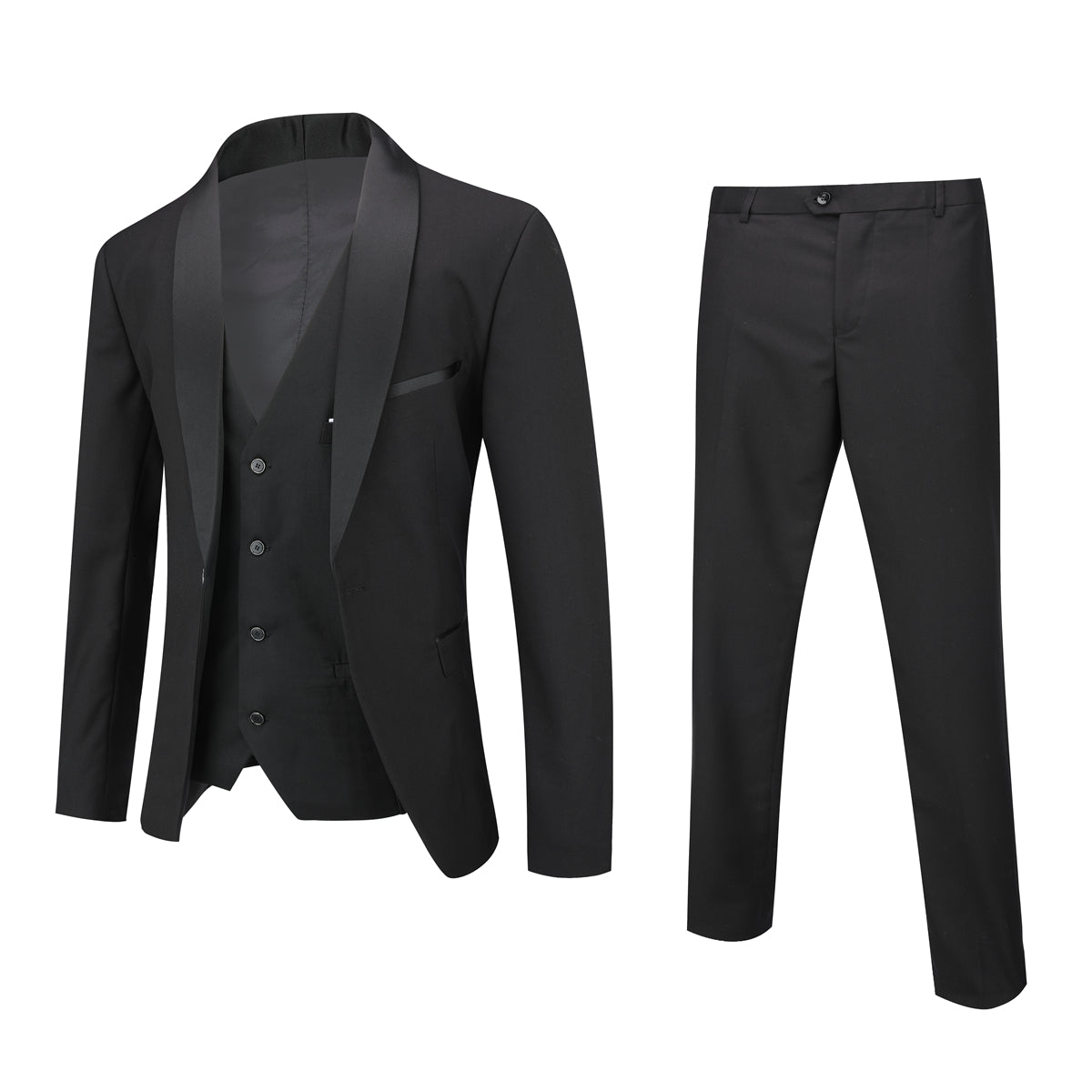 Slim Fit One Button Casual Black 3-Piece Suit