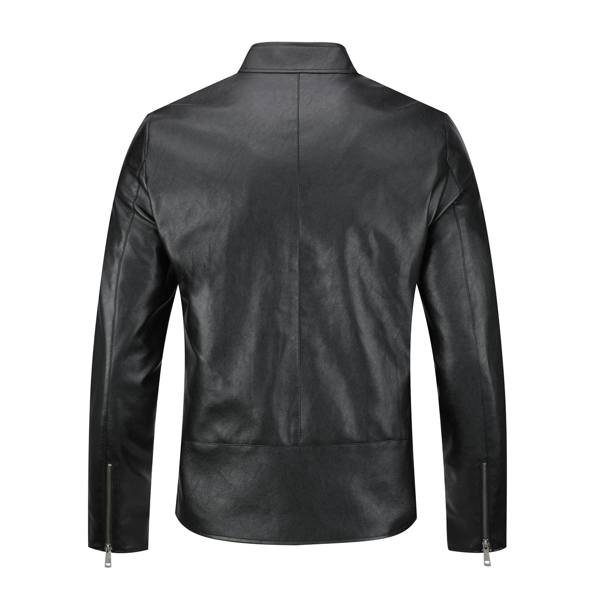 Men's Leather Jacket Casual Zip Up Motorcycle Outwear Black 2