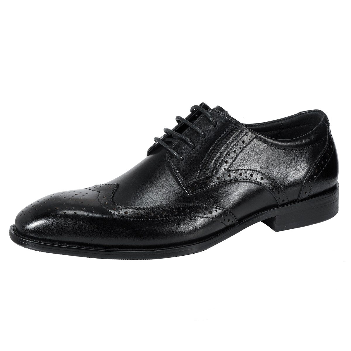 Men's Pointed Toe British Business Brogue Carved Leather Shoes Black