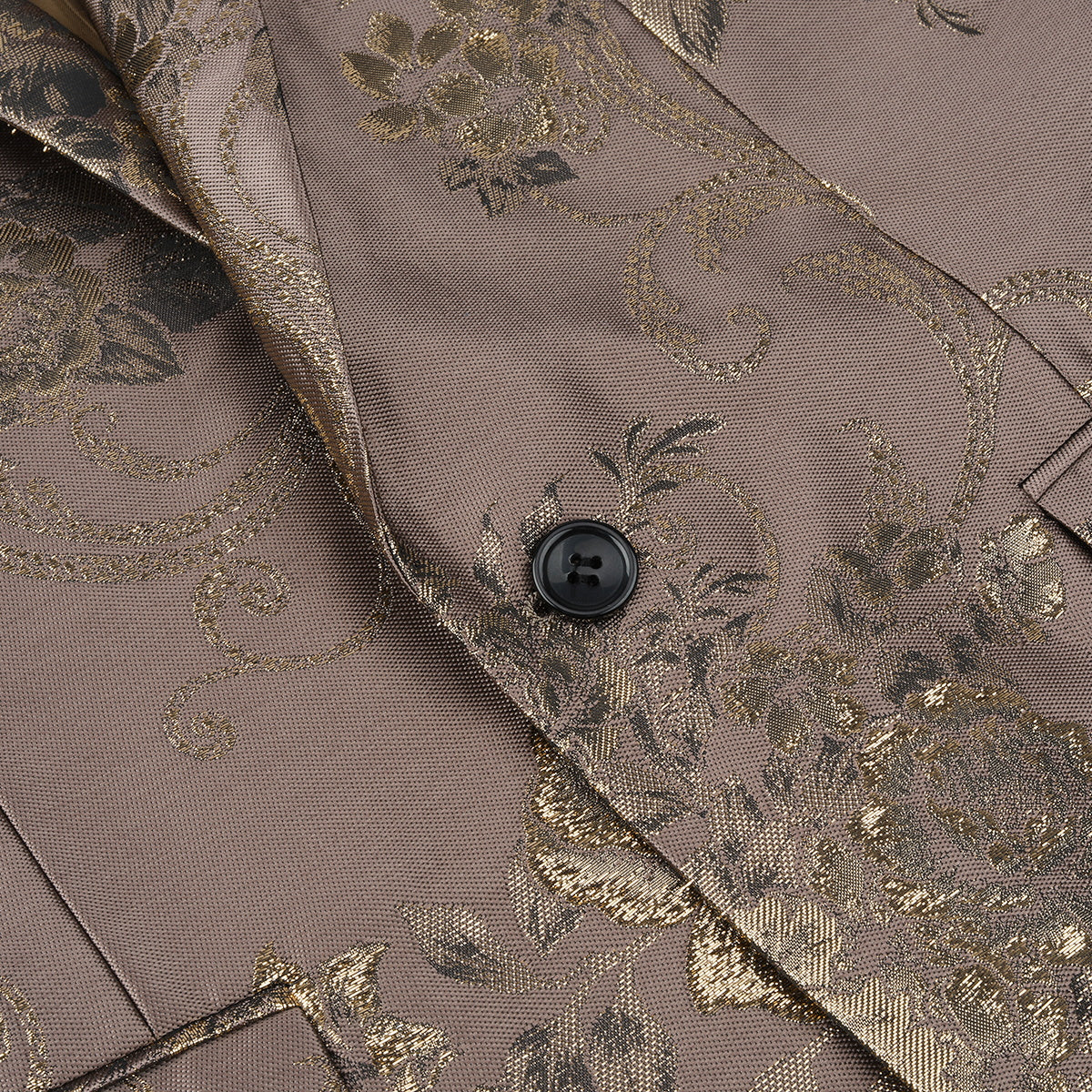 Men's Floral Suit Jacket Printed Blazer Gold
