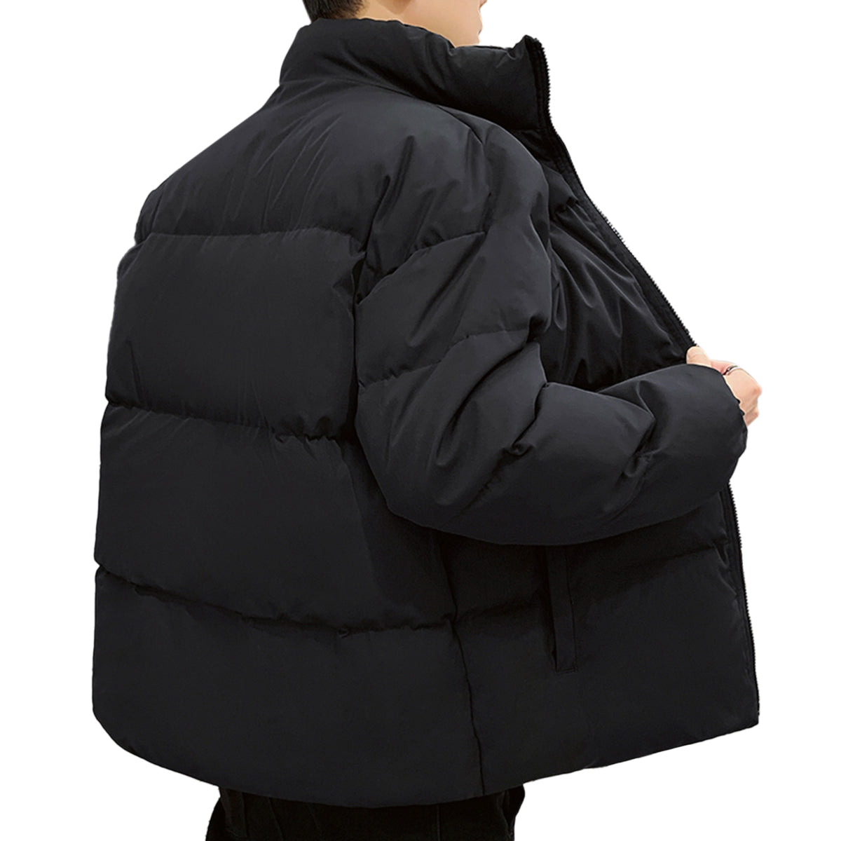 Men's Solid Color Stand Collar Cotton Coat Black