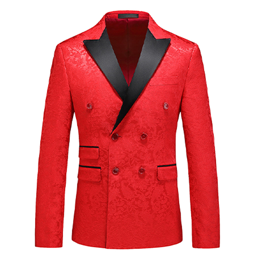 Men's Color Block Print Double Breasted Suit Red