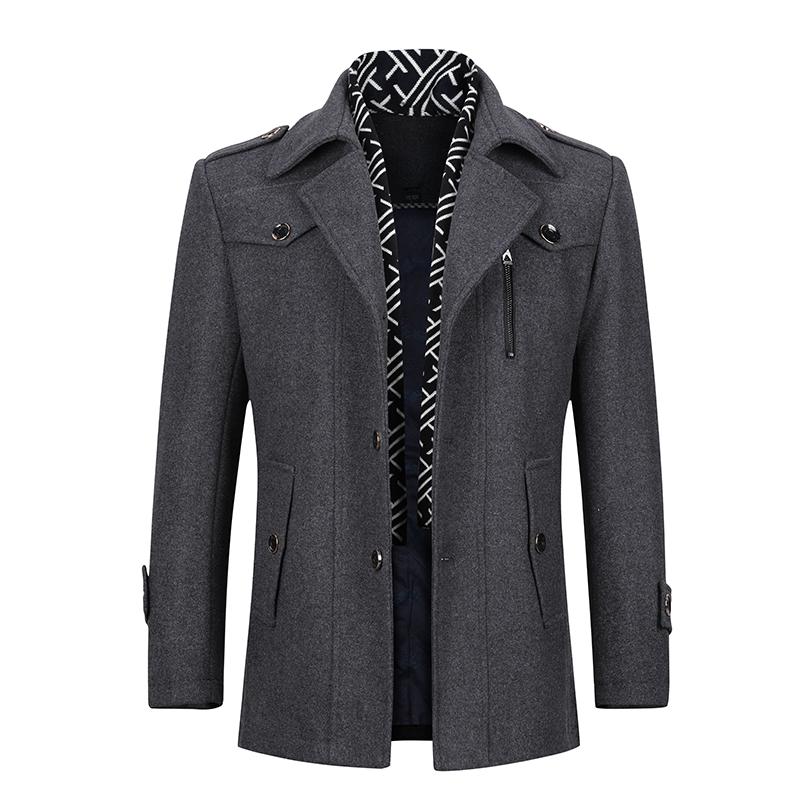 Slim Fit Casual Soild Grey Overcoat With Removable Scarf